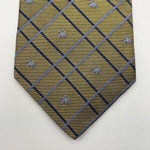 Brooks Brothers 346 Tie 58x3.25 Silk Gold Logo Foulard Silver Navy VGUC